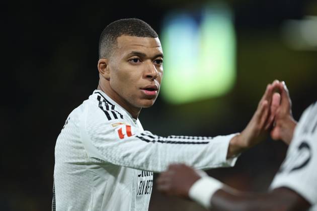 March 15, 2025, Villarreal, Castellon, SPAIN: Kylian Mbappe of Real Madrid gestures during the Spanish league, LaLiga EA Sports, football match played between Villarreal CF and Real Madrid CF at La Ceramica stadium on March 15, 2025, in Villarreal, Spain. Villarreal SPAIN - ZUMAa181 20250315_zaa_a181_141 Copyright: xIrinaxR.xHipolitox