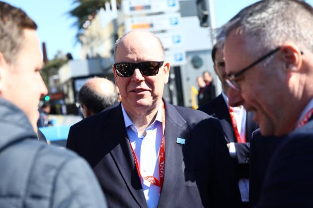 Prince Albert of Monaco pictured at the start of stage eight of the 83th edition of the Paris-Nice cycling race, 119,9 km from Nice to Nice, France, Sunday 16 March 2025. DAVIDxPINTENS x115088599x