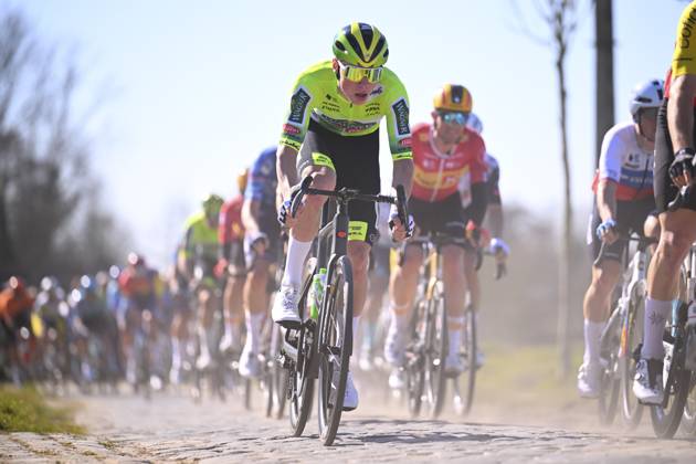 Bilder des Jahres 2025, Sport 03 März Sport Themen der Woche KW12 Sport Bilder des Tages Danilith Nokere Koerse 2025 cycling race NOKERE, BELGIUM - MARCH 19 : rider of Wagner Bazin WB during the Men Elite UCI 1.Pro 78th Danilith Nokere Koerse cycling race with start in Deinze and finish in Nokere (188,2 km) on March 19, 2025 in Nokere, Belgium, 19 03 2025 ( Motordriver Rodrique Verfaillie & Nokere Belgium  Copyright: xTomasxSiskx