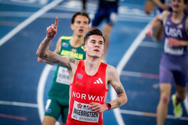 Bilder des Jahres 2025, Sport 03 März Sport Themen der Woche KW12 Sport Bilder des Tages Norwegian Jakob Ingebrigtsen pictured in action during the men s 3000m steeple, at the World Athletics Indoor Championships, in Nanjing, China, Saturday 22 March 2025. The championships take place from 21 to 23 March. JASPERxJACOBS  x115408297x