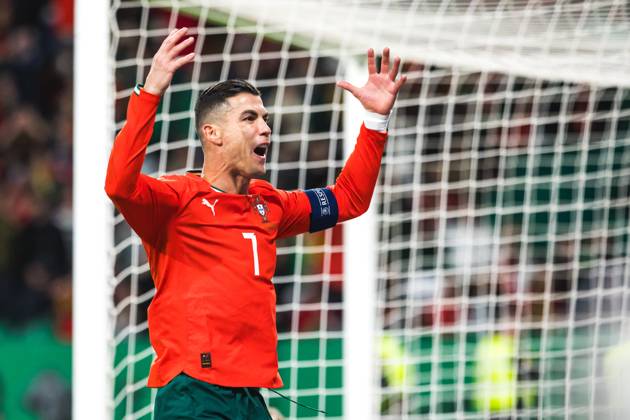 March 23, 2025, Lisbon, Portugal: Cristiano Ronaldo of Portugal celebrates a goal during the UEFA Nations League Quarterfinal Leg Two match between Portugal and Denmark at Estadio Jose Alvalade. Lisbon Portugal - ZUMAs197 20250323_aaa_s197_506 Copyright: xHenriquexCasinhasx