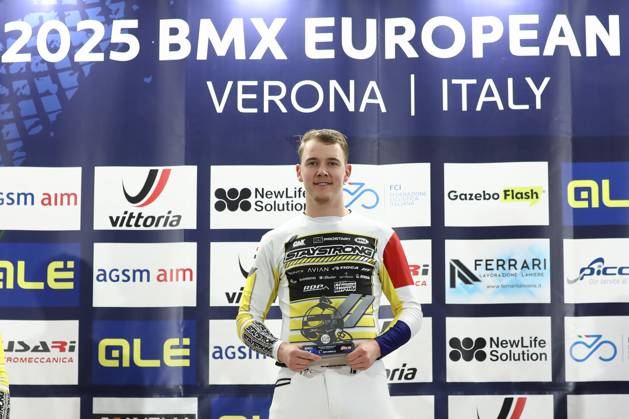 Radsport, BMX, UEC European Cup in Verona - Siegerehrung March 29, 2025, Verona, Veneto, Italy: CASPER PIPERS of Netherlands wins the Men Under 23 of the UEC BMX European Cup Round 1 in Verona, Italy Verona Italy - ZUMAc179 20250329_zep_c179_021 Copyright: xMickaelxChavetx