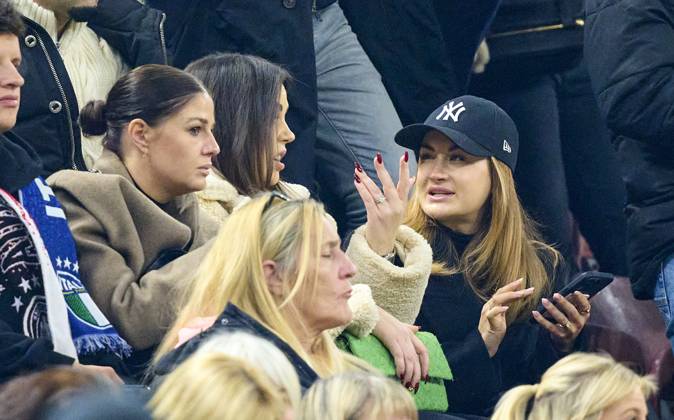 Lina Meyer (L), wife of Joshua KIMMICH, DFB 6, Eva Katharina (R), wife of David Raum, DFB 22 , Alicia Andrich (M), wife of Robert Andrich, DFB 23 in the UEFA Nations League 2025 match ITALY - GERMANY 1-2 in Season 2024 2025 at Mar 20, 2025 in Mailand, Italy.