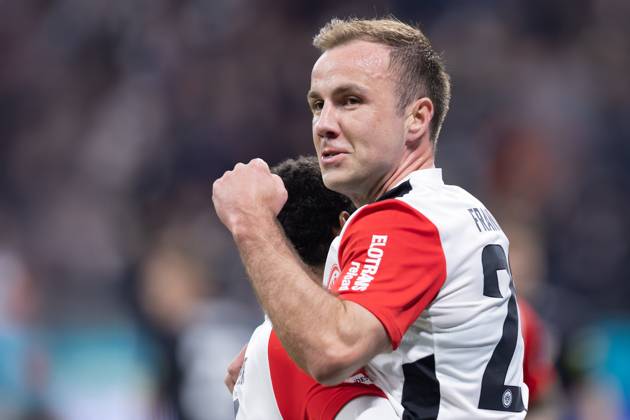 Eintracht Frankfurt - VfB Stuttgart, 1. FBL Mario Götze (Eintracht Frankfurt, 27), Torjubel. Bundesligaspiel zwischen Eintracht Frankfurt und dem VfB Stuttgart am 29. März 2025 im Deutsche Bank Park in Frankfurt am Main., Frankfurt am Main Hessen Deutschland Deutsche Bank Park