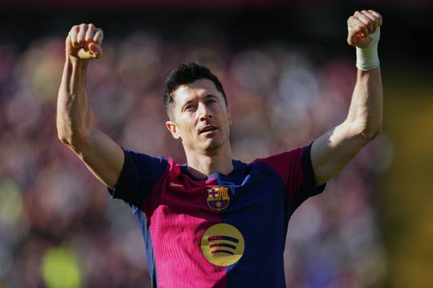 FC Barcelona, Barca Girona FC. La Liga EA Sports match. Date 29 Robert Lewandowski of FC Barcelona celebrates after scoring the 3-1 during the La Liga EA Sports match between FC Barcelona and Girona FC played at Lluis Companys Stadium on 30 March 2025 in Barcelona, Spain. kpng Copyright: xBaguxBlancox xPRESSINPHOTOx PS_240330_BAR_GIR_1000