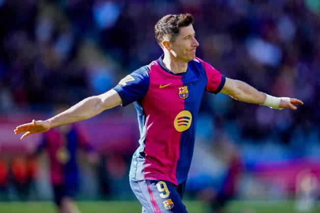 FC Barcelona, Barca Girona FC. La Liga EA Sports match. Date 29 Robert Lewandowski of FC Barcelona celebrates after scoring the 3-1 during the La Liga EA Sports match between FC Barcelona and Girona FC played at Lluis Companys Stadium on 30 March 2025 in Barcelona, Spain. kpng Copyright: xBaguxBlancox xPRESSINPHOTOx PS_240330_BAR_GIR_994