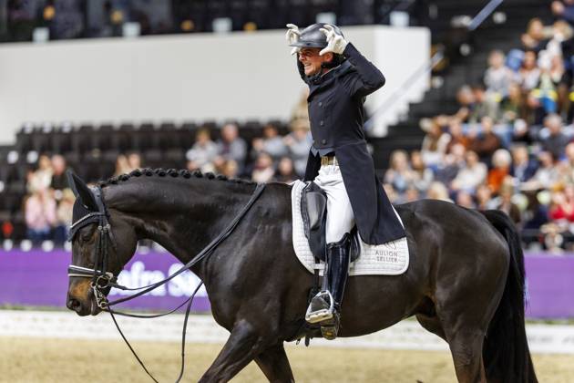 Bilder des Jahres 2025, Sport 04 April Sport Bilder des Tages BASEL - FEI World Cupâ ¢ Finals 2025, BASEL - FEI World Cupâ ¢ Finals 2025 POTTIER Corentin (FRA), Gotilas du Feuillard Grand Hotel Les Trois Rois FEI Dressage World Cupâ ¢ Final CSI-W - Grand Prix de Dressage Basel, St. Jakobshalle 04. April 2025 -