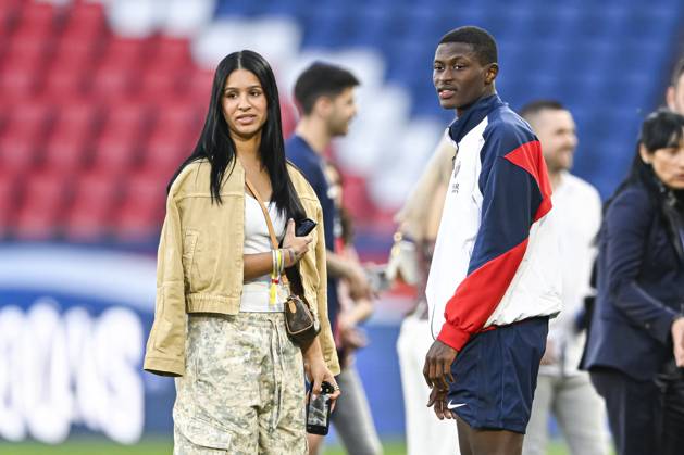 Ligue 1 McDonalds - Paris Saint-Germain v Angers SCO Nuno Mendes and his girlfriend Thalyta Silva during the Ligue 1 football match Paris Saint-Germain PSG VS Angers SCO on April 5, 2025 at Parc des Princes stadium in Paris, France. Photo by Victor Joly ABACAPRESS.COM Paris France  Copyright: xJolyxVictor ABACAx