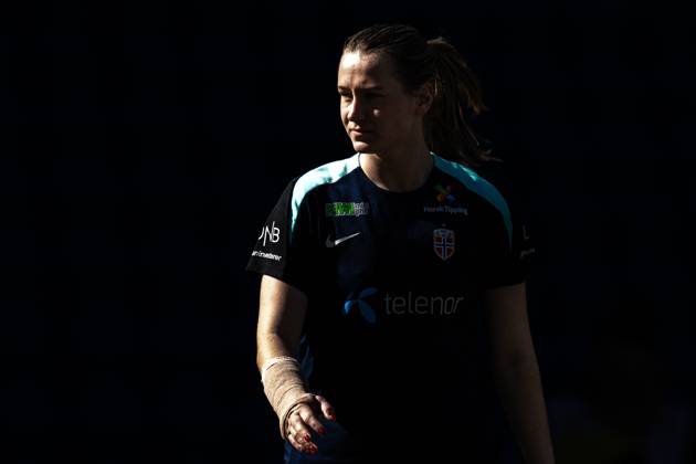 250407 Elisabeth Terland of the Norwegian women s national football team during a training session on April 7, 2025 in Oslo. Photo: Vegard Grott BILDBYRAN kod VG VG0746 bbeng fotboll football soccer fotball norge norway women dam nations league träning practice training trening Copyright: VEGARDxGRoTT BB250407VG076