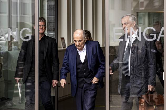 Former FIFA president Sepp Blatter reacts when leaving the courthouse after the verdict of an appeal by Swiss Attorney General s office against former UEFA and FIFA presidents over a suspected fraudulent payment, in Muttenz, Basel, on March 25, 2025. Muttenz Muttenz Court Basel Switzerland