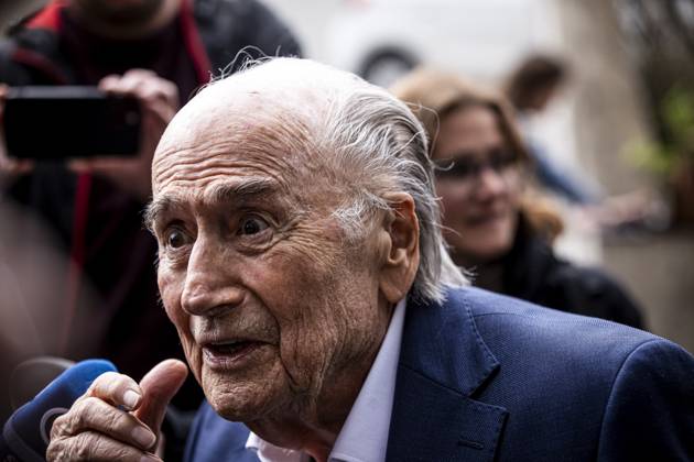 Former FIFA president Sepp Blatter reacts when leaving the courthouse after the verdict of an appeal by Swiss Attorney General s office against former UEFA and FIFA presidents over a suspected fraudulent payment, in Muttenz, Basel, on March 25, 2025. Muttenz Muttenz Court Basel Switzerland