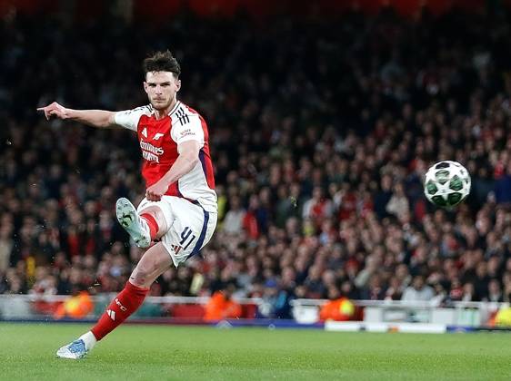 Bilder des Jahres 2025, Sport 04 April Sport Bilder des Tages Declan Rice puts Arsenal 1-0 up scoring directly from a free kick in the 2nd half Arsenal v Real Madrid, Football, UEFA Champions League, Emirates Stadium, Islington, London, UK - 08 04 2025 Editorial use only  Copyright: xMattxImpey Shutterstockx 15244749be