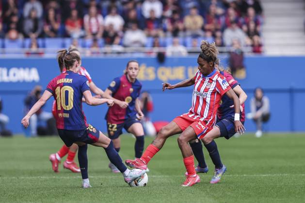 April 13, 2025, Sant Joan Despi, Barcelona, Spain: Luany da Silva of Atletico de Madrid in action during the Spanish Women league, Liga F, football match played between FC Barcelona, Barca and Atletico de Madrid at Johan Cruyff Stadium on April 13, 2025 in Sant Joan Despi, Spain. Sant Joan Despi Spain - ZUMAa181 20250413_zaa_a181_037 Copyright: xJavierxBorregox