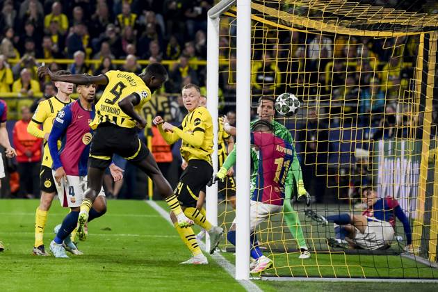 Bilder des Jahres 2025, Sport 04 April Sport Bilder des Tages Serhou Guirassy (Borussia Dortmund) scores his team s second goal during the UEFA Champions League 2024 25 Quarter Final Second Leg match between Borussia Dortmund and FC Barcelona, Barca at BVB Stadion Dortmund on April 15, 2025 in Dortmund, Germany. (Photo by Max Maiwald DeFodi Images)