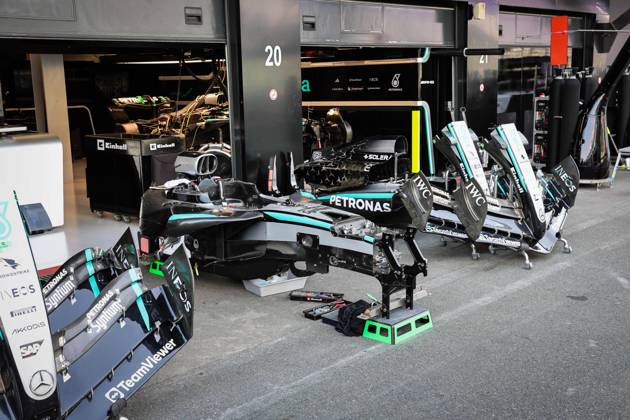 F1 - SAUDI ARABIAN GRAND PRIX 2025 Mercedes AMG F1 Team W16, mechanical detail, chassis, monocoque during the Formula 1 STC Saudi Arabian Grand Prix 2025, 5th round of the 2025 FIA Formula One World Championship, WM, Weltmeisterschaft from April 18 to 20, 2025 on the Jeddah Corniche Circuit, in Jeddah, Saudi Arabia - JeddahSaudi Arabia Copyright: xANTONINxVINCENTx