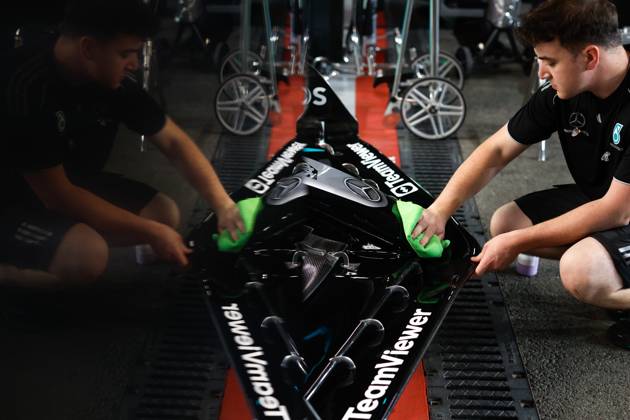 F1 - SAUDI ARABIAN GRAND PRIX 2025 Mercedes AMG F1 Team W16, mechanical detail front wing during the Formula 1 STC Saudi Arabian Grand Prix 2025, 5th round of the 2025 FIA Formula One World Championship, WM, Weltmeisterschaft from April 18 to 20, 2025 on the Jeddah Corniche Circuit, in Jeddah, Saudi Arabia - JeddahSaudi Arabia Copyright: xDPPIx