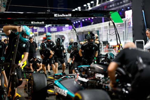 F1 - SAUDI ARABIAN GRAND PRIX 2025 Mercedes AMG F1 Team, pitstop practice during the Formula 1 STC Saudi Arabian Grand Prix 2025, 5th round of the 2025 FIA Formula One World Championship, WM, Weltmeisterschaft from April 18 to 20, 2025 on the Jeddah Corniche Circuit, in Jeddah, Saudi Arabia - JeddahSaudi Arabia Copyright: xDPPIx