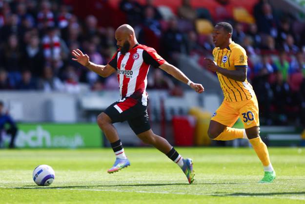 Brentford v Brighton and Hove Albionl, English Premier League, The Gtech Community Stadim, Football, London, UK - 19 Apr 2025 Brian Mbeumo of Brentford breaks clear to score their first goal, at home to Brighton and Hove Albion London The Gtech Community Stadium London GBR, UK NEWSPAPERS OUT Copyright: xMarkxGreenwoodx
