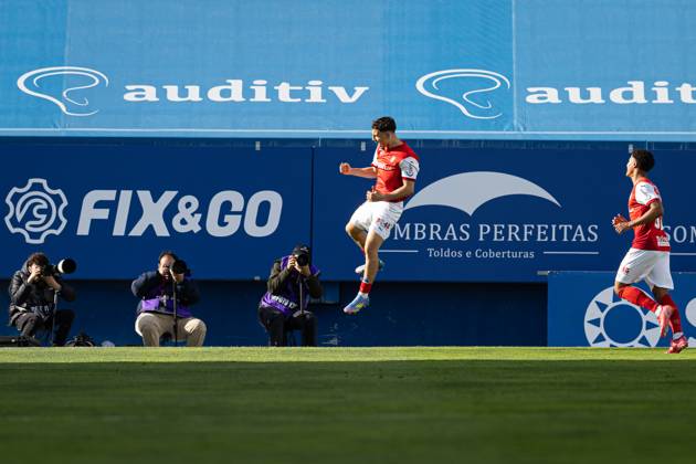 January 30, 2023, Cascais, Portugal: Ismael Gharbi of SC Braga celebrates a goal with his team during the Liga Portugal Betclic match between Estoril Praia SAD and SC Braga at Estadio Antonio Coimbra da Mota. Cascais Portugal - ZUMAs197 20230130_aaa_s197_094 Copyright: xDavidxMartinsx