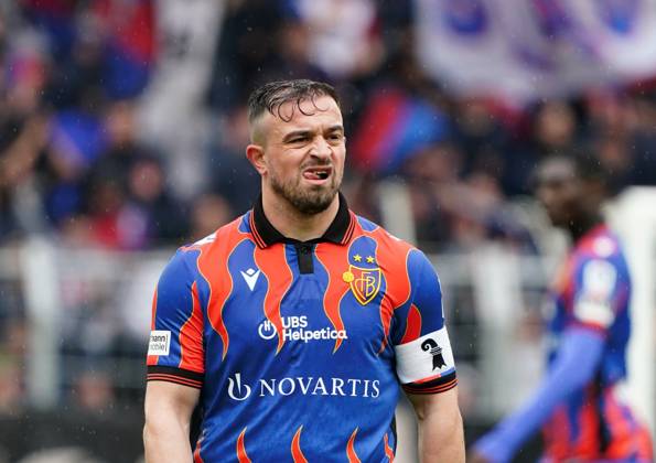 21.04.2025 St.Jakob-Park Basel. Fussball Herren Superleague Saison 2024 2025 FC Basel - Yverdon FC 5:0 . Bild : Xherdan Shaqiri (FC Basel) Aktion Gestik