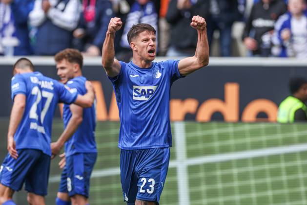 Bilder des Jahres 2025, Sport 04 April Sport Themen der Woche KW17 Sport Bilder des Tages 26.04.2025, Fussball, Saison 2024 2025, 1. Bundesliga, 31. Spieltag, TSG 1899 Hoffenheim - Borussia Dortmund, Adam Hlozek (TSG Hoffenheim) jubelt nach seinem Tor zum 1 zu 1. Hoffenheim PreZero Arena BW Deutschland xRHR-FOTO TRx Copyright: TimxRehbein RHR-FOTOx RHR-FOTO TR