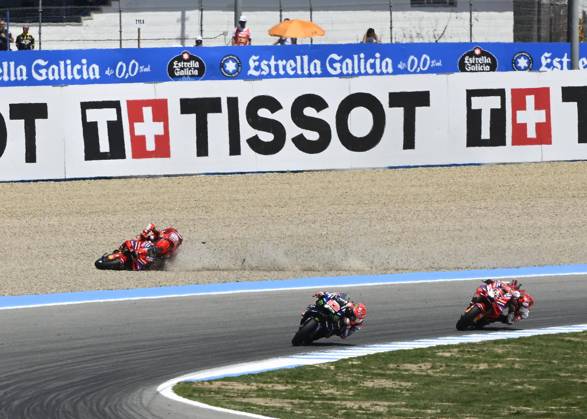 Races of MotoGP Estrella Galicia 0.0 Grand Prix of Spain at Jerez Angel Nieto Circuit, Jerez, Cadiz, 27 April 2025 In picture: Marc Marquez crashes Carreras del Gran Premio Estrella Galicia 0.0 de MotoGP de Espana en el Circuito de Jerez Angel Nieto, Jerez, Cadiz, 27 de Abril de 2025 POOL Circuito de Jerez Angel Nieto Cordon Press Images will be for editorial use only. Mandatory credit: Circuito de Jerez Angel Nieto Cordon Press