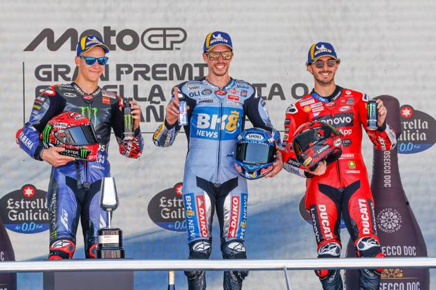 Races of MotoGP Estrella Galicia 0.0 Grand Prix of Spain at Jerez Angel Nieto Circuit, Jerez, Cadiz, 27 April 2025 In picture: Alex Marquez, Fabio Quartararo and Francesco Bagnaia Carreras del Gran Premio Estrella Galicia 0.0 de MotoGP de Espana en el Circuito de Jerez Angel Nieto, Jerez, Cadiz, 27 de Abril de 2025 POOL Circuito de Jerez Angel Nieto Cordon Press Images will be for editorial use only. Mandatory credit: Circuito de Jerez Angel Nieto Cordon Press