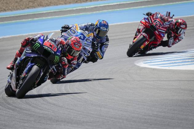 Races of MotoGP Estrella Galicia 0.0 Grand Prix of Spain at Jerez Angel Nieto Circuit, Jerez, Cadiz, 27 April 2025 In picture: Alex Marquez , Fabio Quartararo and Francesco Bagnaia Carreras del Gran Premio Estrella Galicia 0.0 de MotoGP de Espana en el Circuito de Jerez Angel Nieto, Jerez, Cadiz, 27 de Abril de 2025 POOL MotoGP.com Cordon Press Images will be for editorial use only. Mandatory credit: MotoGP.com Cordon Press