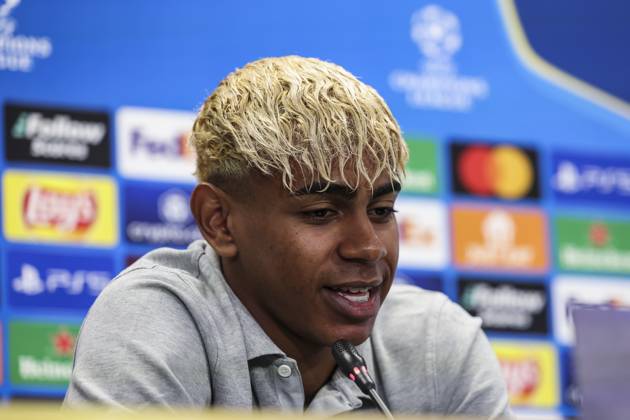 April 29, 2025, Sant Joan Despi, Barcelona, SPAIN: Lamine Yamal of FC Barcelona, Barca attends his press conference, PK, Pressekonferenz during the training day of FC Barcelona ahead the UEFA Champions League, football match against FC Internazionale Milano at Ciudad Esportiva Joan Gamper on April 29, 2025 in Sant Joan Despi, Barcelona, Spain. Sant Joan Despi SPAIN - ZUMAa181 20250429_zaa_a181_070 Copyright: xJavierxBorregox