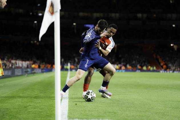Arsenal FC v Paris Saint-Germain - UEFA Champions League Semi-final First Leg Khvicha Kvaratskhelia during the UEFA Champions League semi-final first leg match between Arsenal and Paris Saint-Germain at Emirates Stadium in London, England, on April 29, 2025. Copyright: xTaiseixIwamotox