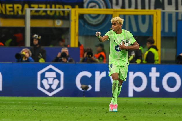 Lamine Yamal of FC Barcelona, Barca celebrates during UEFA Champions League 2024 25 Semi Final - 2nd leg football match between FC Internazionale and FC Barcelona at San Siro Stadium  Copyright: xFabrizioxCarabelli IPAxSportx xipa-agency.netx xx IPA_57346787 IPA_Agency_IPA57346787