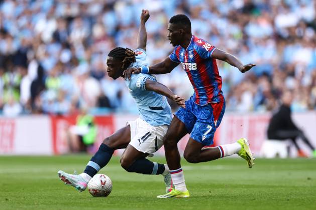 Crystal Palace v Manchester City 17 May 2025, London - FA Cup Final - Crystal Palace v Manchester City - Jeremy Doku of Manchester City and Ismaila Sarr of Crystal Palace - Photo: Jacques Feeney Offside. London UK Copyright: xJacquesxFeeneyx xOffsidexOffside