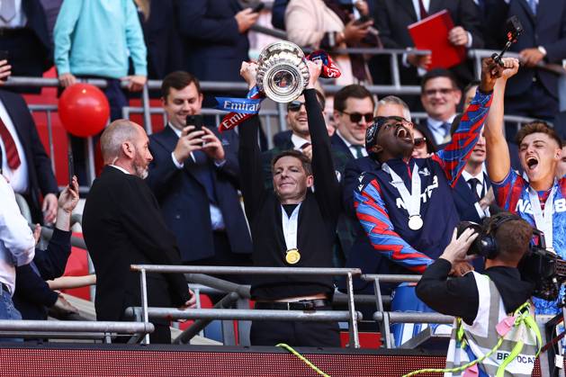 Crystal Palace v Manchester City 17 May 2025, London - FA Cup Final - Crystal Palace v Manchester City - Crystal Palace manager Oliver Glasner celebrates with the FA Cup - Photo: Jacques Feeney Offside. London UK Copyright: xJacquesxFeeneyx xOffsidexOffside