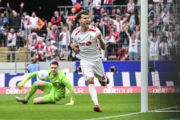 Bilder des Jahres 2025, Sport 05 Mai Sport Themen der Woche KW20 Sport Bilder des Tages Torjubel zum 2:0 durch Luca Waldschmidt (Koeln 9) , 1. FC Koeln vs. 1.FC Kaiserslautern, 2. Bundesliga, 34. Spieltag, 18.05.2025 DFB regulations prohibit any use of photographs as image sequences and or quasi-video Koeln Nordrhein-Westfalen Deutschland