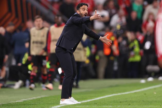 Bilbao, Spain, 21st May 2025. Ruben Amorim manager of Manchester United, ManU during the Tottenham Hotspur vs Manchester United UEFA Europa League Final match at San Mames, Bilbao. Picture credit should read: David Klein Sportimage EDITORIAL USE ONLY. No use with unauthorised audio, video, data, fixture lists, club league logos or live services. Online in-match use limited to 120 images, no video emulation. No use in betting, games or single club league player publications. SPI_153_DK_Tottenham_Man_Utd SPI-3943-0156