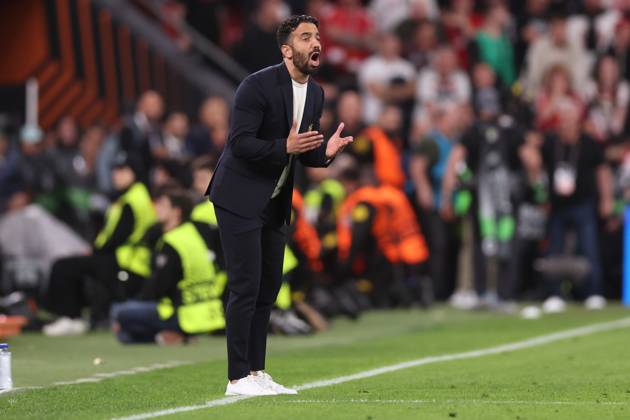 Bilbao, Spain, 21st May 2025. Ruben Amorim manager of Manchester United, ManU during the Tottenham Hotspur vs Manchester United UEFA Europa League Final match at San Mames, Bilbao. Picture credit should read: David Klein Sportimage EDITORIAL USE ONLY. No use with unauthorised audio, video, data, fixture lists, club league logos or live services. Online in-match use limited to 120 images, no video emulation. No use in betting, games or single club league player publications. SPI_161_DK_Tottenham_Man_Utd SPI-3943-0164