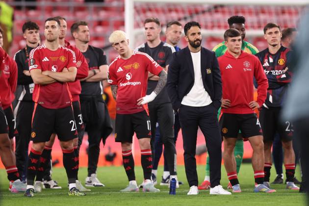 Bilbao, Spain, 21st May 2025. Ruben Amorim manager of Manchester United, ManU looks dejected after the Tottenham Hotspur vs Manchester United UEFA Europa League Final match at San Mames, Bilbao. Picture credit should read: David Klein Sportimage EDITORIAL USE ONLY. No use with unauthorised audio, video, data, fixture lists, club league logos or live services. Online in-match use limited to 120 images, no video emulation. No use in betting, games or single club league player publications. SPI_325_DK_Tottenham_Man_Utd SPI-3943-0348