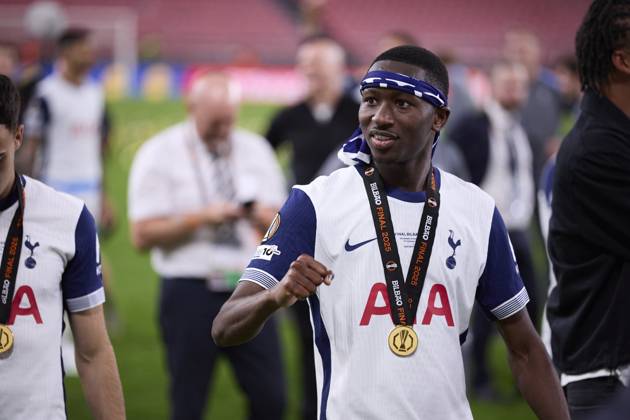 Tottenham Hotspur v Manchester United, ManU - UEFA Europa League Final 2025 Pape Matar Sarr of Tottenham Hotspur FC reacts during the UEFA Europa League 2024 25 Final match between Tottenham Hotspur and Manchester United at San Mames on May 21, 2025, in Bilbao, Spain. Bilbao San Mames Basque Country Spain RL_TOTvMUTD_ELF_000243 Copyright: xRicardoxLarreinax