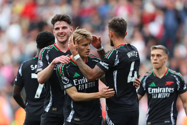 Football - 2024 2025 Premier League - Southampton vs Arsenal - St Mary™s Stadium - Sunday 25th May 2025 Martin odegaard of Arsenal celebrates scoring his goal during the Premier League match at St Mary™s Stadium COLORSPORT Shaun Boggust