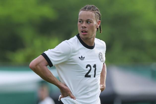 Derry Scherhant (Germany) schaut, Friendly match, Germany U21, U 21 vs RB Leipzig U19, Spa und GolfResort Weimarer Land am 01. June 2025 in Blankenhain, Deutschland. (Foto von Marco Steinbrenner DeFodi Images) Derry Scherhant (Germany) looks on, Friendly match, Germany U21 vs RB Leipzig U19, Spa und GolfResort Weimarer Land, June 1, 2025 in Blankenhain, Germany. (Photo by Marco Steinbrenner DeFodi Images)