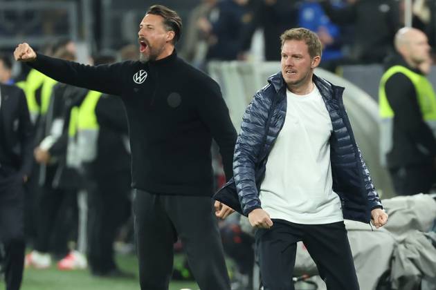 UEFA Nations League - 24 25 - Deutschland - Italien am 23.03.2025 im Signal Iduna Park in Dortmund Trainer Coach Julian Nagelsmann (Deutschland) und Co Trainer Sandro Wagner (Deutschland) jubeln über das Tor zum 3 zu 0