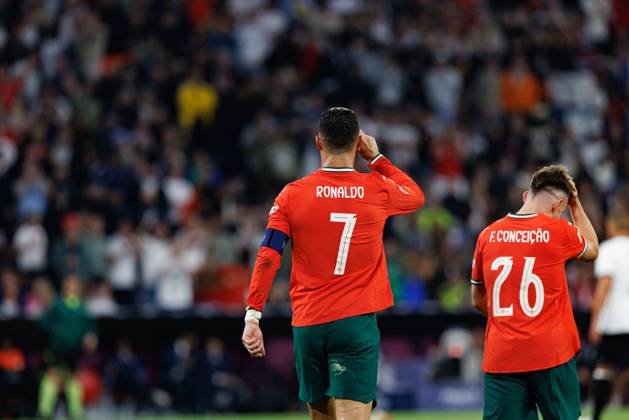 Cristiano Ronaldo seen celebrating after scoring goal during official training before UEFA Nations League 2025 semifinal game between national teams of Germany and Portugal (Maciej Rogowski) Munich Allianz Arena Germany Copyright: xMaciejxRogowskix germanyportugal2425-58