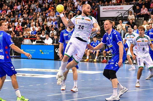 TVB Stuttgart - SC DHfK Leipzig; Stuttgart, 08.06.2025 Moritz Preuss (Leipzig 24) kommt zum Wurf ; Stuttgart, 08.06.2025 - 34. Spieltag der Handball-Bundesliga, TVB Stuttgart - SC DHfK Leipzig, Porsche-Arena, Stuttgart. Copyright: xBEAUTIFULxSPORTS Märklx