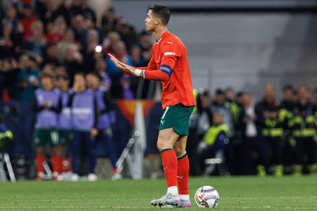 Cristiano Ronaldo seen celebrating after scoring goal during UEFA Nations League 2025 final game between national teams of Portugal and Spain (Maciej Rogowski) Munich Allianz Arena Germany Copyright: xMaciejxRogowskix portugalspain2425-64