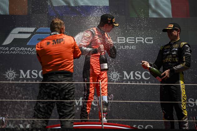 AUTO - FORMULA 2 2025 - AUSTRIA VERSCHOOR Ricard (nld), MP Motorsport, Dallara F2 2024, portrait FORNAROLI Leonardo (ita), Invicta Racing, Dallara F2 2024, portrait podium during the 7th round of the 2025 FIA Formula 2 Championship from June 27 to 29, 2025 on the Red Bull Ring, in Spielberg, Austria - SpielbergAustria  Copyright: xXavixBonillax