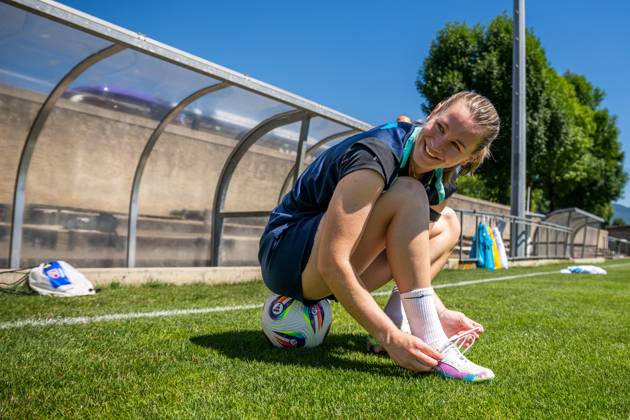 250629 Elisabeth Terland of the Norwegian women s national football team during a training session ahead of the UEFA Women s Euro 2025 on June 29, 2025 in Neuchatel. Photo: Vegard Grott BILDBYRAN kod VG VG0774 bbeng fotboll football soccer fotball fotbolls-em fotball em europamästerskap em uefa womens euro em 2025 träning practice training trening norge norway dam day -3 Copyright: VEGARDxGRoTT BB250629VG001