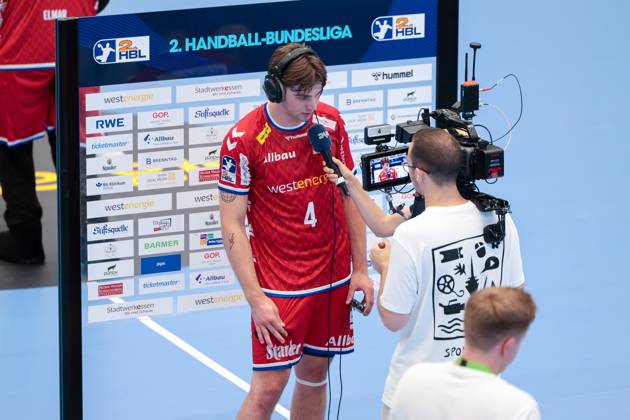 29.06.2025, 2. Handball Bundesliga, Nachholspiel, TuSEM Essen - Dessau-Rosslauer HV 06, Felix Göttler (TuSEM Essen) im Interview bei DYN, Essen Sporthalle Am Hallo NRW Deutschland xRHR-FOTO DEx Copyright: DennisxEwert RHR-FOTOx RHR-FOTO DE