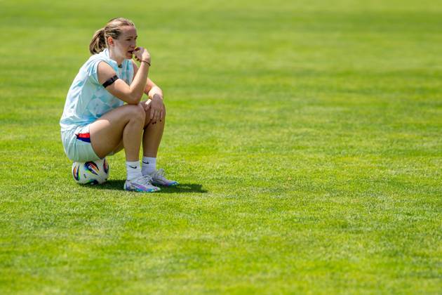 250705 Elisabeth Terland of the Norwegian women s national football team at a training session during the UEFA Women s Euro 2025 on July 5, 2025 in Neuchatel. Photo: Vegard Grott BILDBYRAN kod VG VG0780 bbeng fotboll football soccer fotball fotbolls-em fotball em europamästerskap em uefa womens euro em 2025 träning practice training trening norge norway dam day4 Copyright: VEGARDxGRoTT BB250705VG001