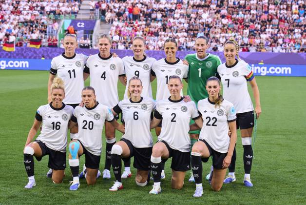DFB teamphoto: Lea Schüller 11 of Team Germany Rebecca Knaak 4 of Team Germany Sjoeke Nüsken 9 of Team Germany Klara Bühl 19 of Team Germany Ann-Katrin Berger 7 goalkeeper of Team Germany Giulia Gwinn 7 of Team Germany in the football UEFA Women EURO 2025 match GERMANY - POLAND 2-0 in Season 2025 2026 at July 4, 2025 in St.Gallen, Switzerland.