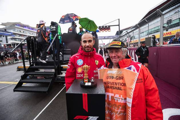 F1 - BRITISH GRAND PRIX 2025 HAMILTON Lewis (gbr), Scuderia Ferrari SF-25, portrait and LEGO Marshal Award during the Formula 1 Qatar Airways British Grand Prix 2025, 12th round of the 2025 FIA Formula One World Championship, WM, Weltmeisterschaft from July 4 to 6, 2025 on the Silverstone Circuit, in Silverstone, United Kingdom - SilverstoneUnited Kingdom Copyright: xEricxAlonsox